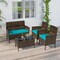 Costway 4 PCS Patio Furniture Set with Washable Cushions and Tempered Glass Coffee Table Beige/Black/Navy/Grey/Turquoise/Red/Blue/Orange